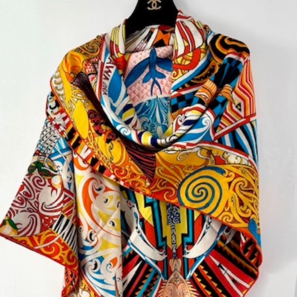 NWT HERMES KAWA ORA BY TE RANGITU NETANA 140X140 CASHMERE SILK SHAWL SCARF STOLE - Picture 10 of 15